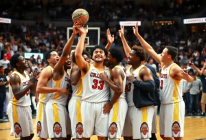 Michigan Wolverines players celebrating their championship win