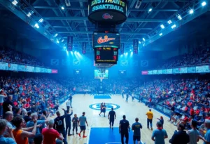 Basketball players warming up on the court during NBA Cup quarterfinals