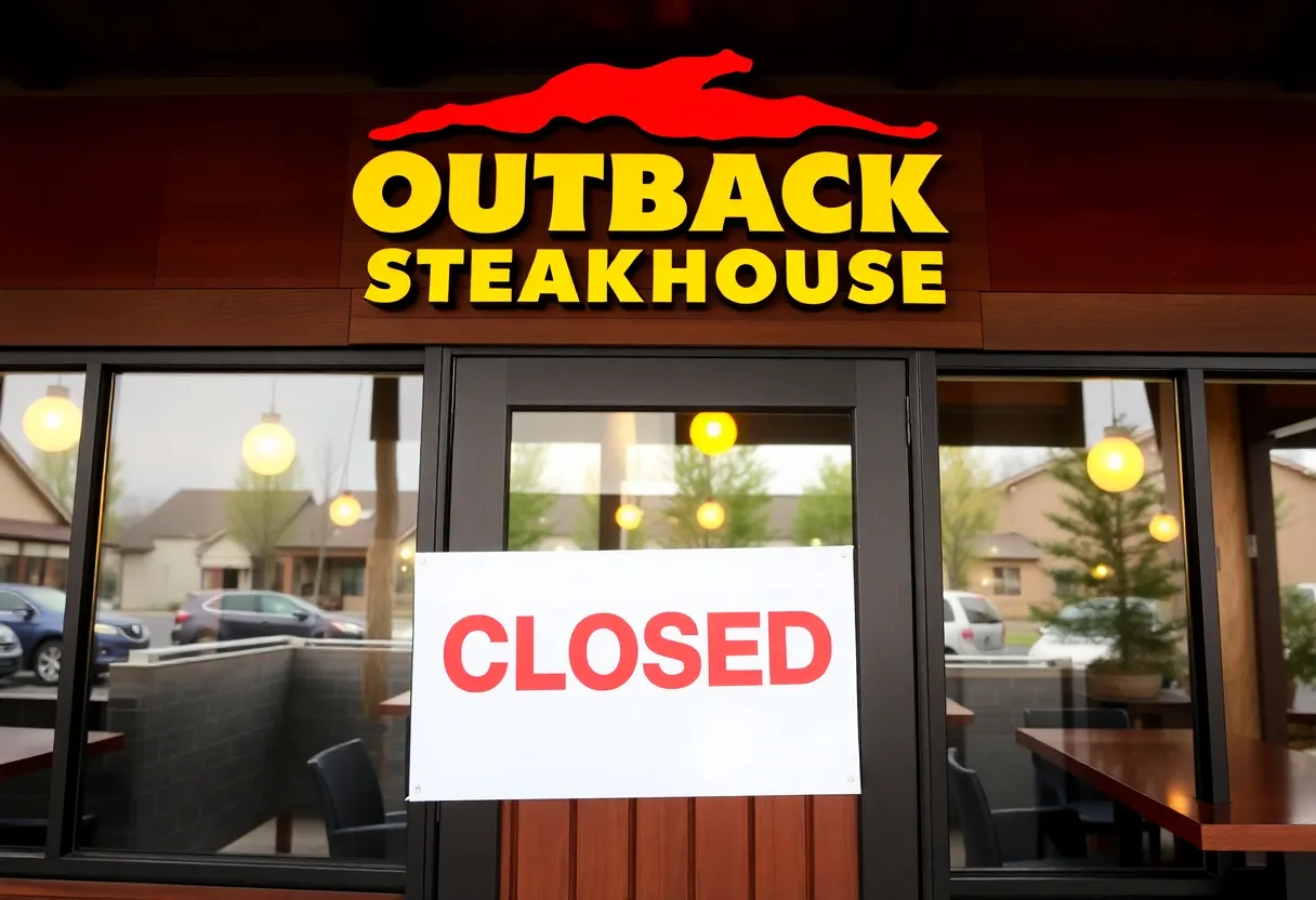 Closed Outback Steakhouse restaurant with sign
