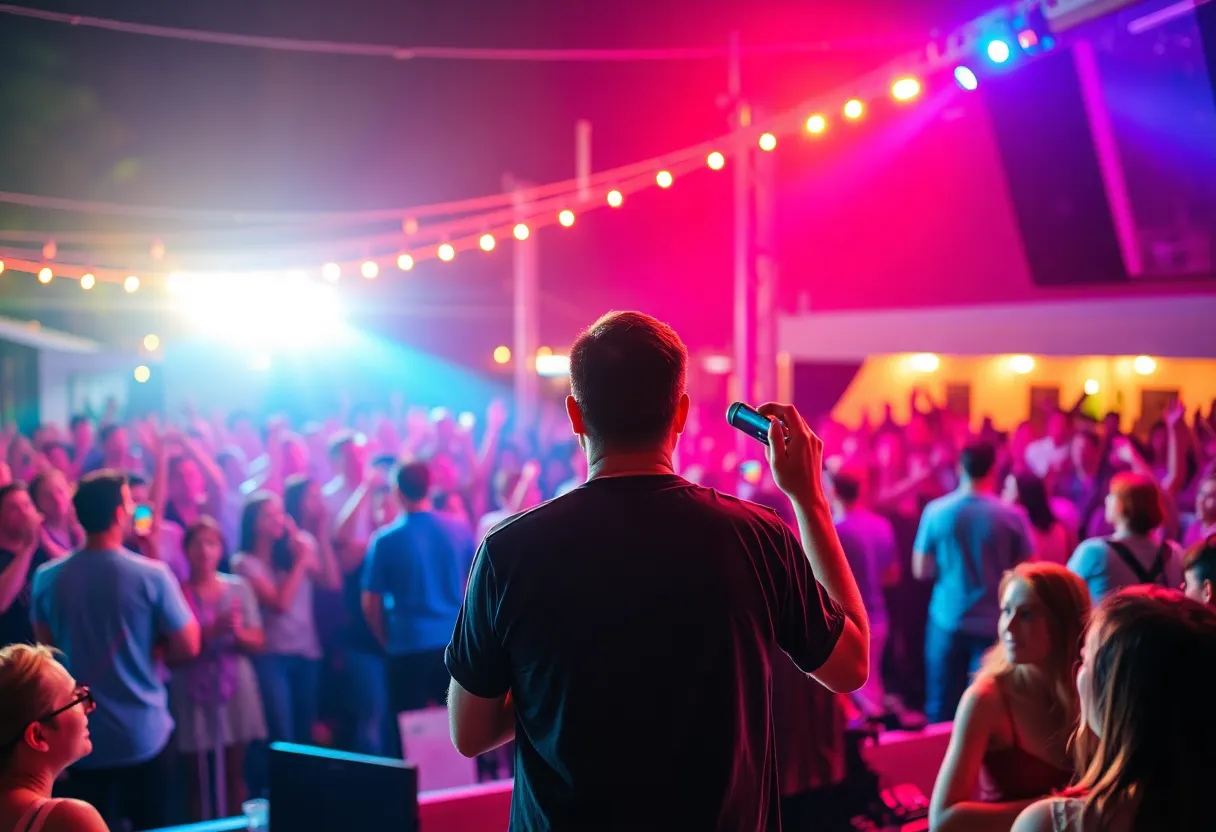 Phil Tucciarone performing live with an engaging audience.