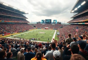 Stanford football game atmosphere with fans cheering.