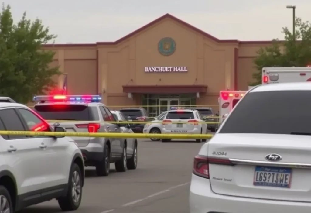 Emergency responders at a banquet hall in Stockton after a shooting
