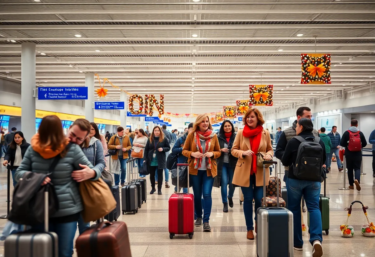Travelers at a busy Florida airport during Thanksgiving