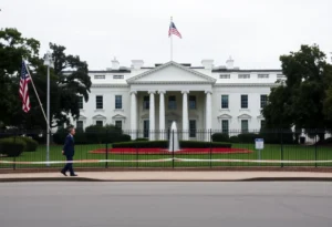 Image depicting the White House with security measures in place