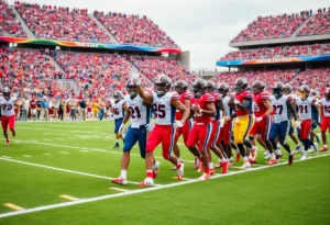 Utah Utes celebrating their victory on the football field.