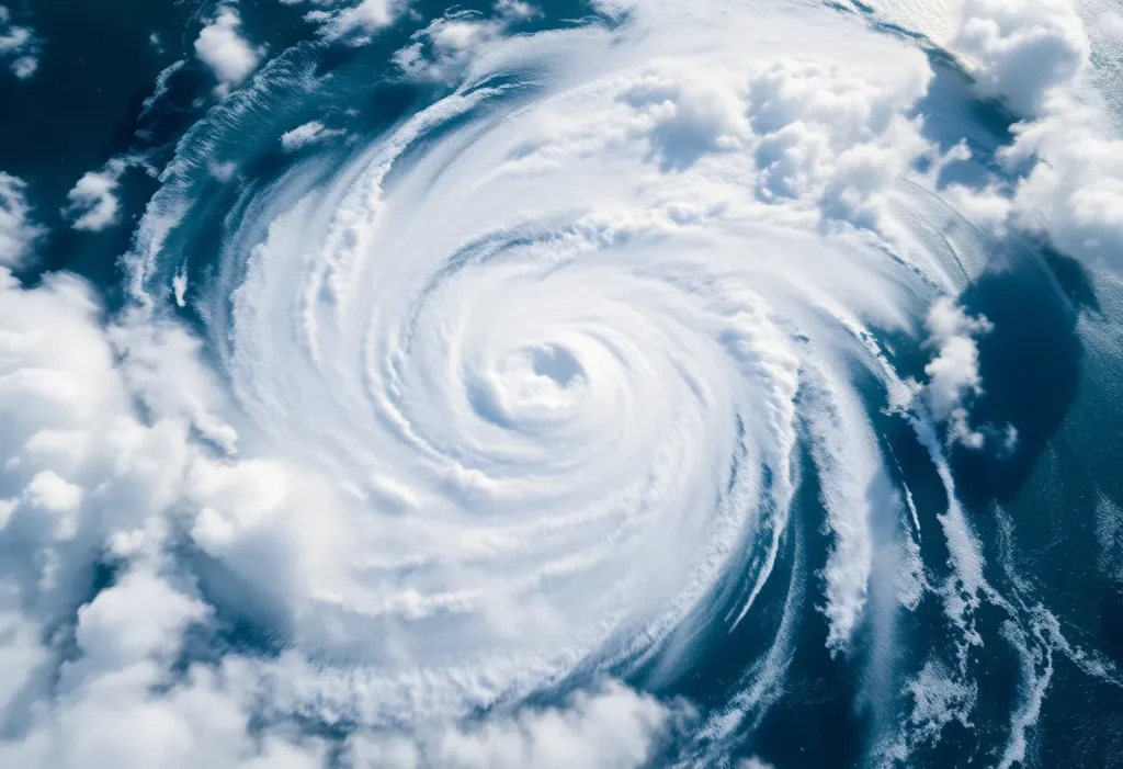Aerial view of a hurricane eye over the ocean