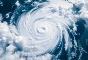 Aerial view of a hurricane eye over the ocean