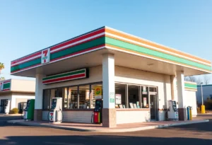 Exterior view of a 7-Eleven gas station in St. Augustine, Florida.