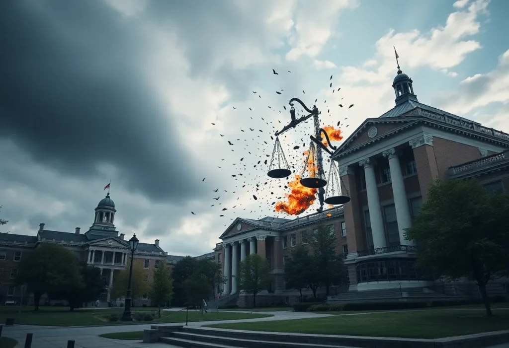 Illustration depicting the tension between academic freedom and community safety.