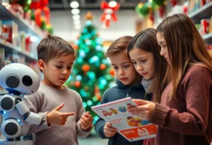 Parents looking at AI toys with concern during holiday shopping