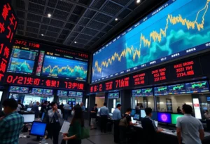 Image showing a busy Asian stock exchange with rising stock charts.