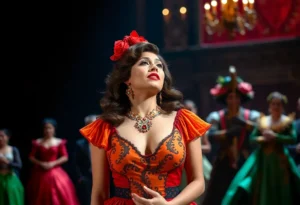 Asmik Grigorian performing Carmen in an opera production.