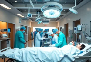 Healthcare professionals working in a busy hospital setting