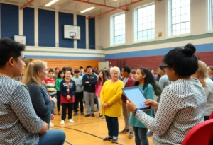 Families engaging in online safety discussions at an event