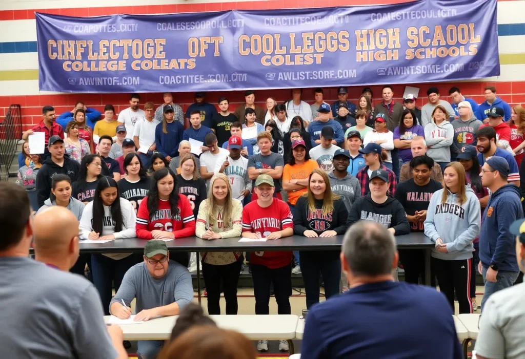High school students at football signing day celebration