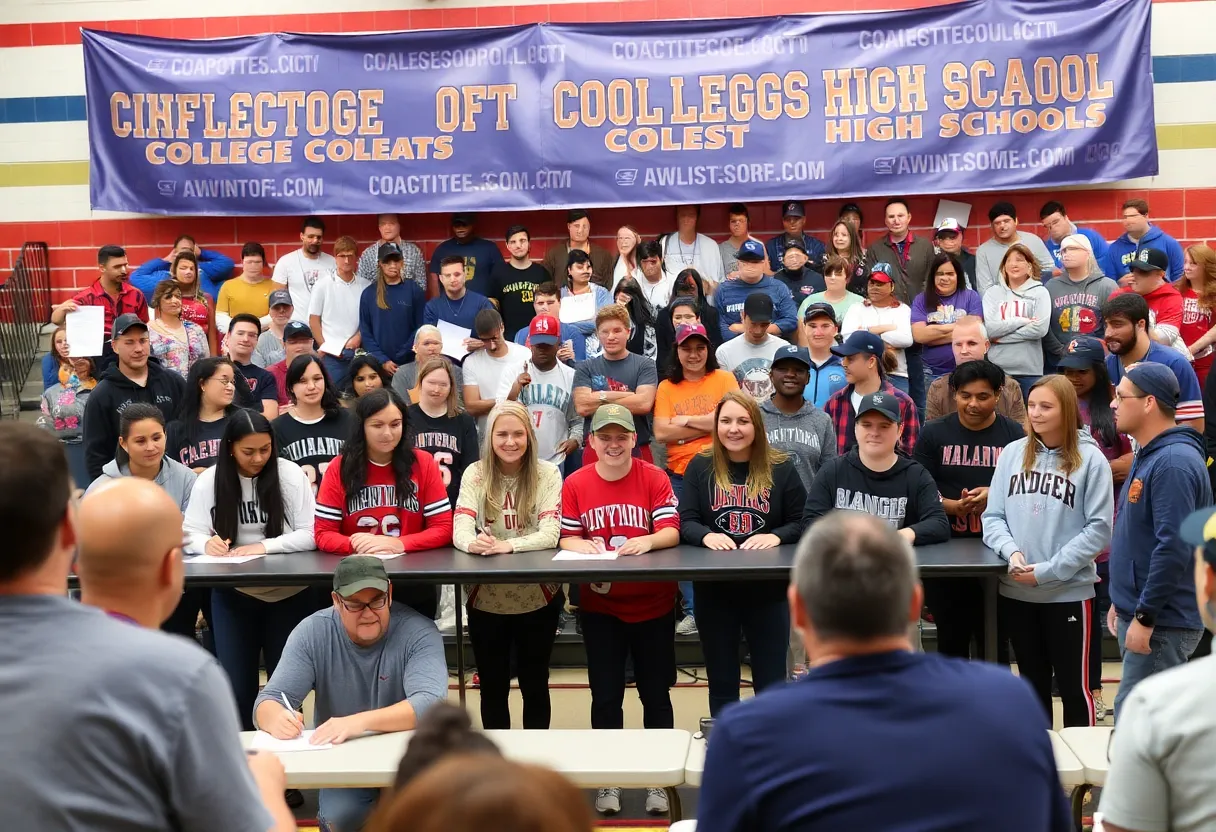 High school students at football signing day celebration