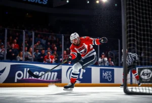 Hockey player makes an impressive goal during game