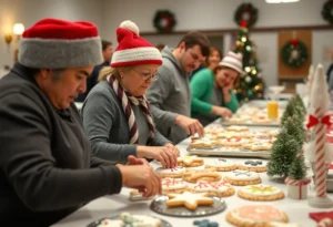 Participants showcasing their decorated cookies at the Celebrity Christmas Cookie Challenge