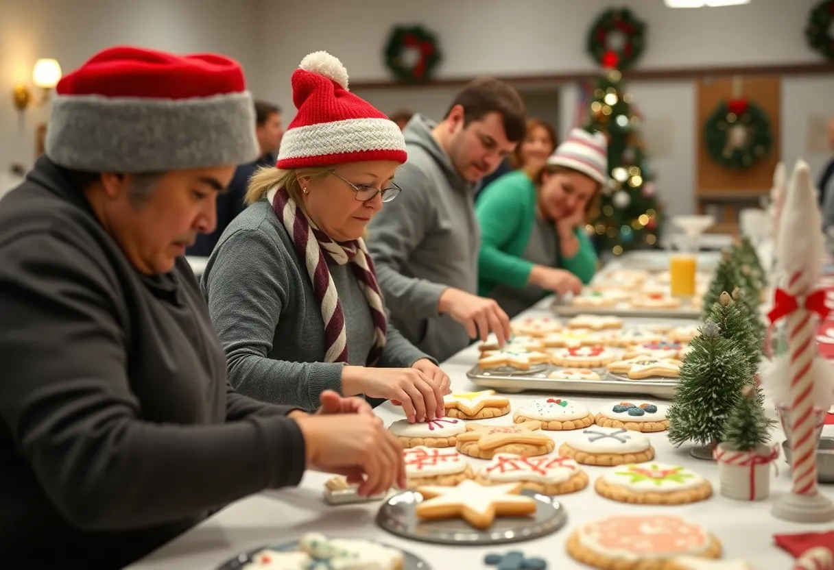Participants showcasing their decorated cookies at the Celebrity Christmas Cookie Challenge