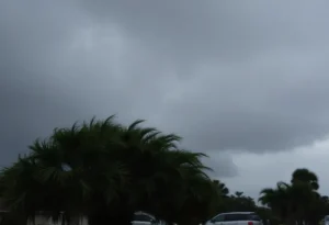 Cold front in Jacksonville with dark clouds and rain