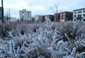Winter landscape in Northeast Florida with frost and cold conditions