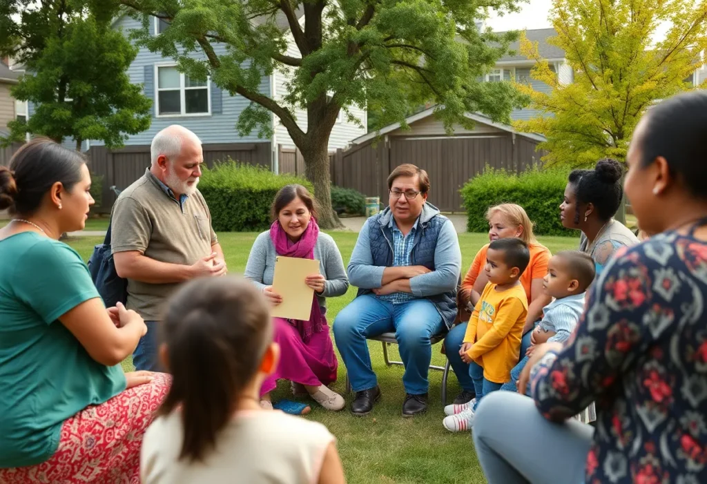 Community members discussing child safety initiatives.