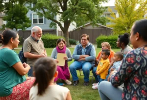Community members discussing child safety initiatives.