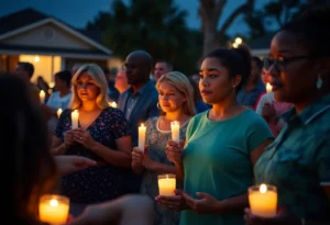 A group of people holding candles during a vigil for the missing teenager