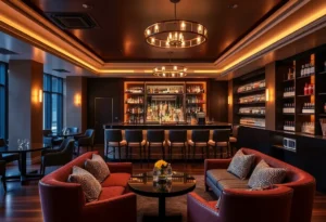 Interior of Dapper D's Cigars Downtown showcasing the cigar lounge and bar.