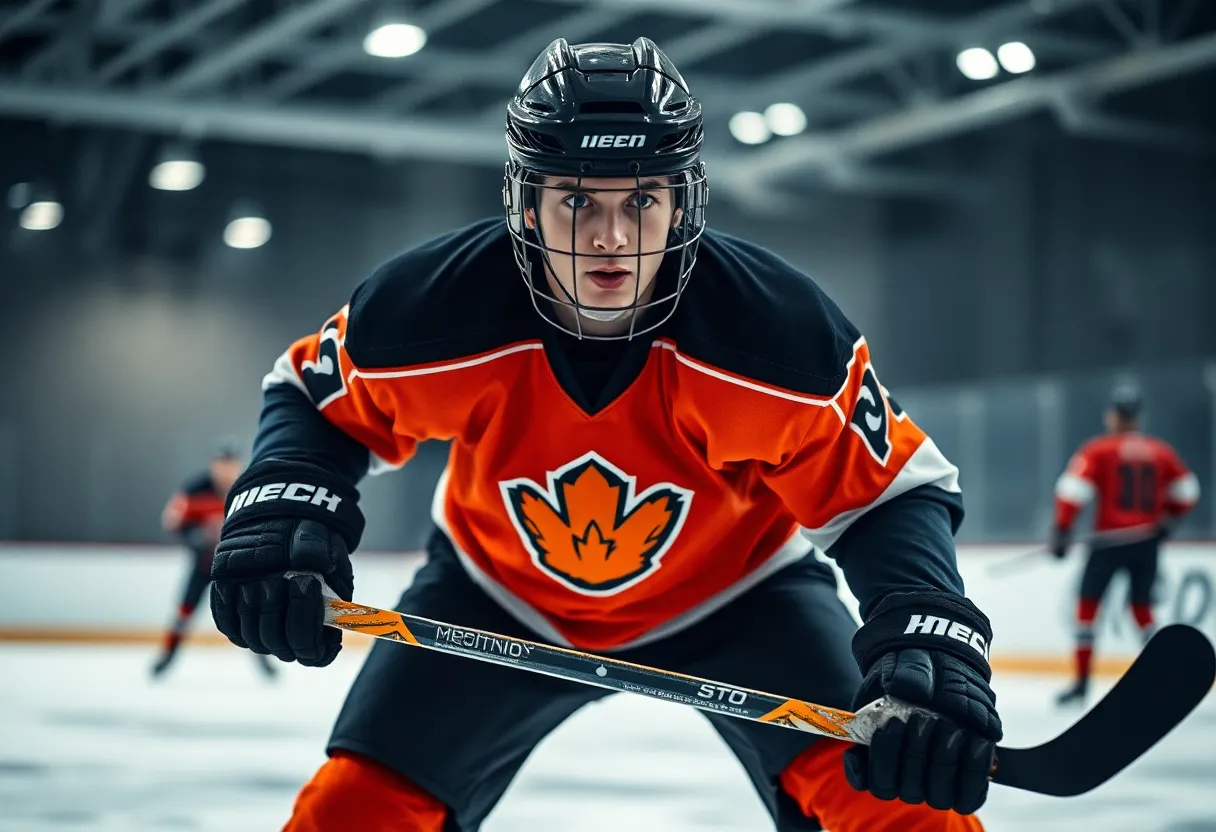 Hockey player training on ice, showcasing resilience