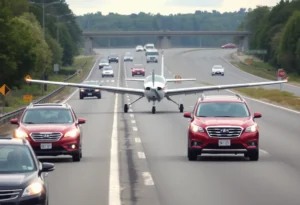 Aircraft making an emergency landing on Interstate 95