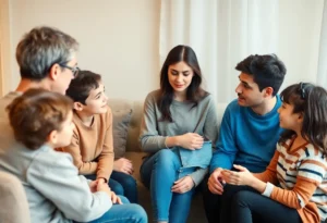 Family therapy session focusing on addressing parent-child violence