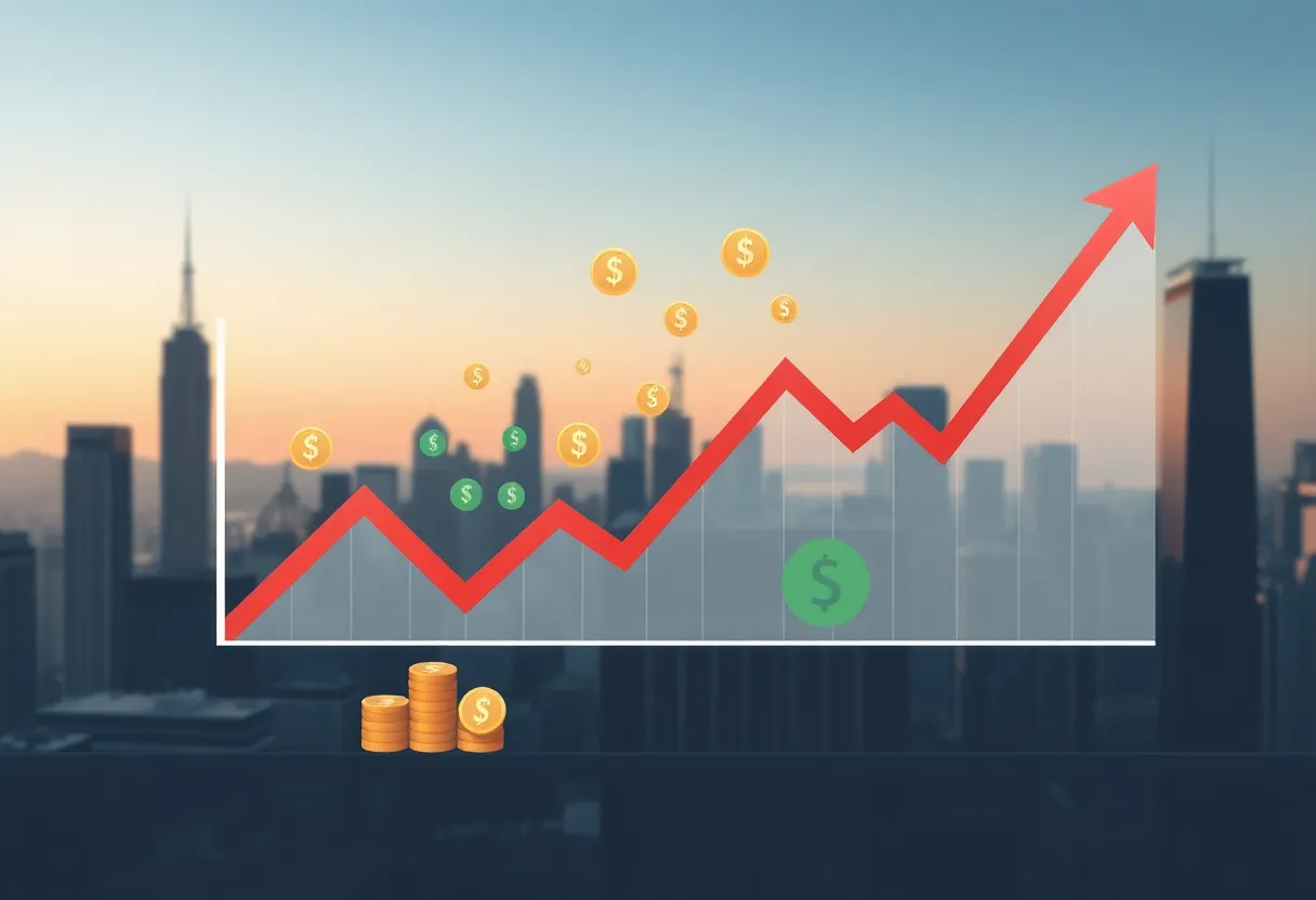Illustration representing declining interest rates and economic growth