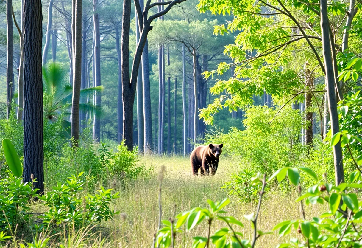 A bear standing in a Florida forest during the bear hunt.