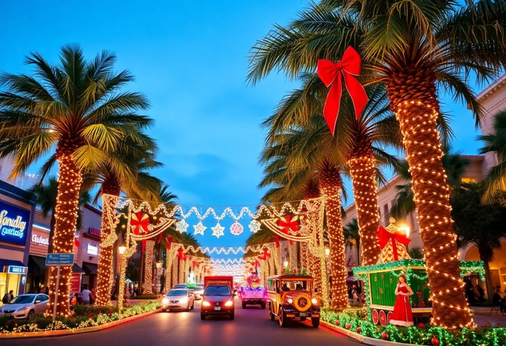 Celebration of Christmas in Florida with vibrant decorations and parades