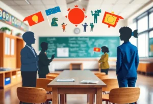 Abstract representation of educational diversity and leadership.