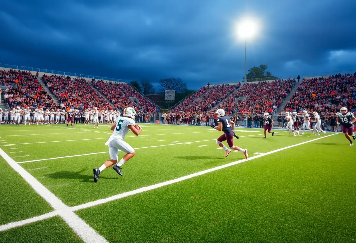 Florida Gators football team playing on the field with fans cheering in the background.