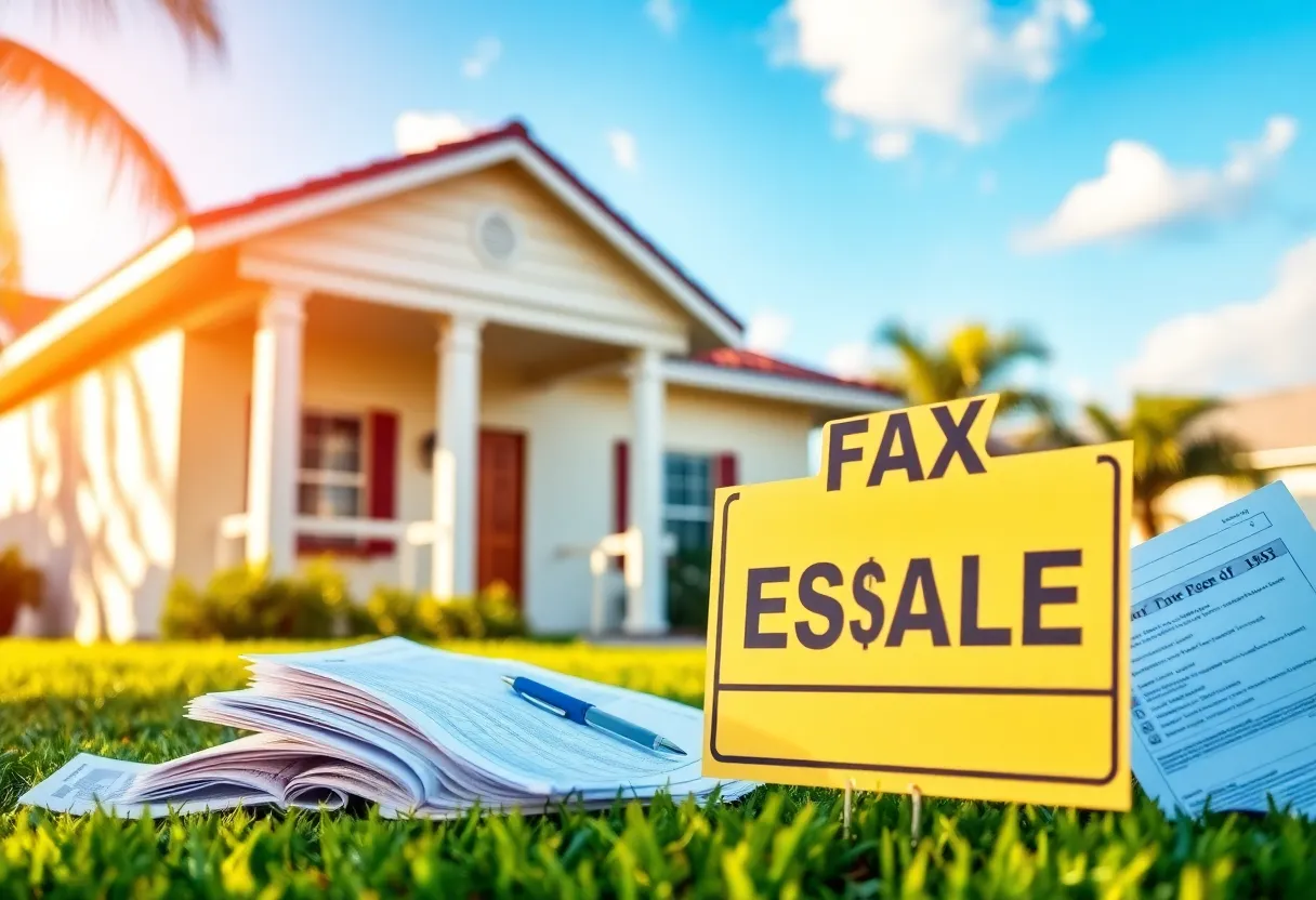 Illustration of a Florida home with financial documents symbolizing property tax reforms