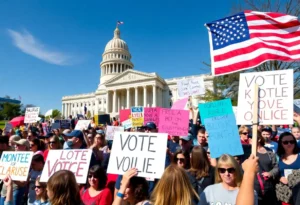 Protesters advocating for voting rights at the Florida Capitol