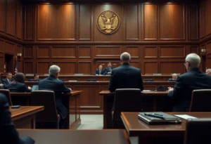 Courtroom during a significant legal appeal regarding a murder case.