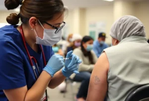 Healthcare worker administering flu vaccine