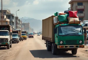 Humanitarian aid trucks delivering supplies in Gaza.
