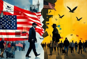 Abstract representation of election interference and cyber threats