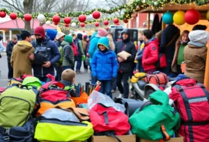 Festive display of outdoor gear and apparel for Gill's 12 Days of Gifting