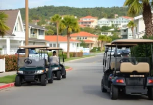Scene of a golf cart in a residential area in St. Johns County
