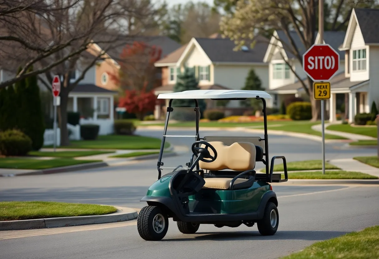 Golf cart on suburban street in Nocatee