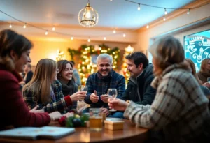 A heartwarming holiday gathering with friends and family enjoying each other's company.