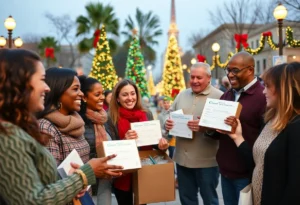 Community members donating to local charities in Jacksonville during the holiday season.