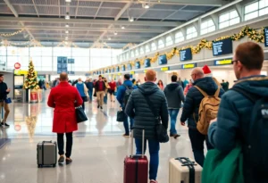 Travelers at Jacksonville International Airport during the holiday season