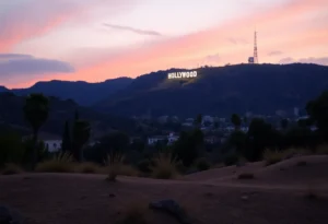 A somber view of Hollywood reflecting tragedy